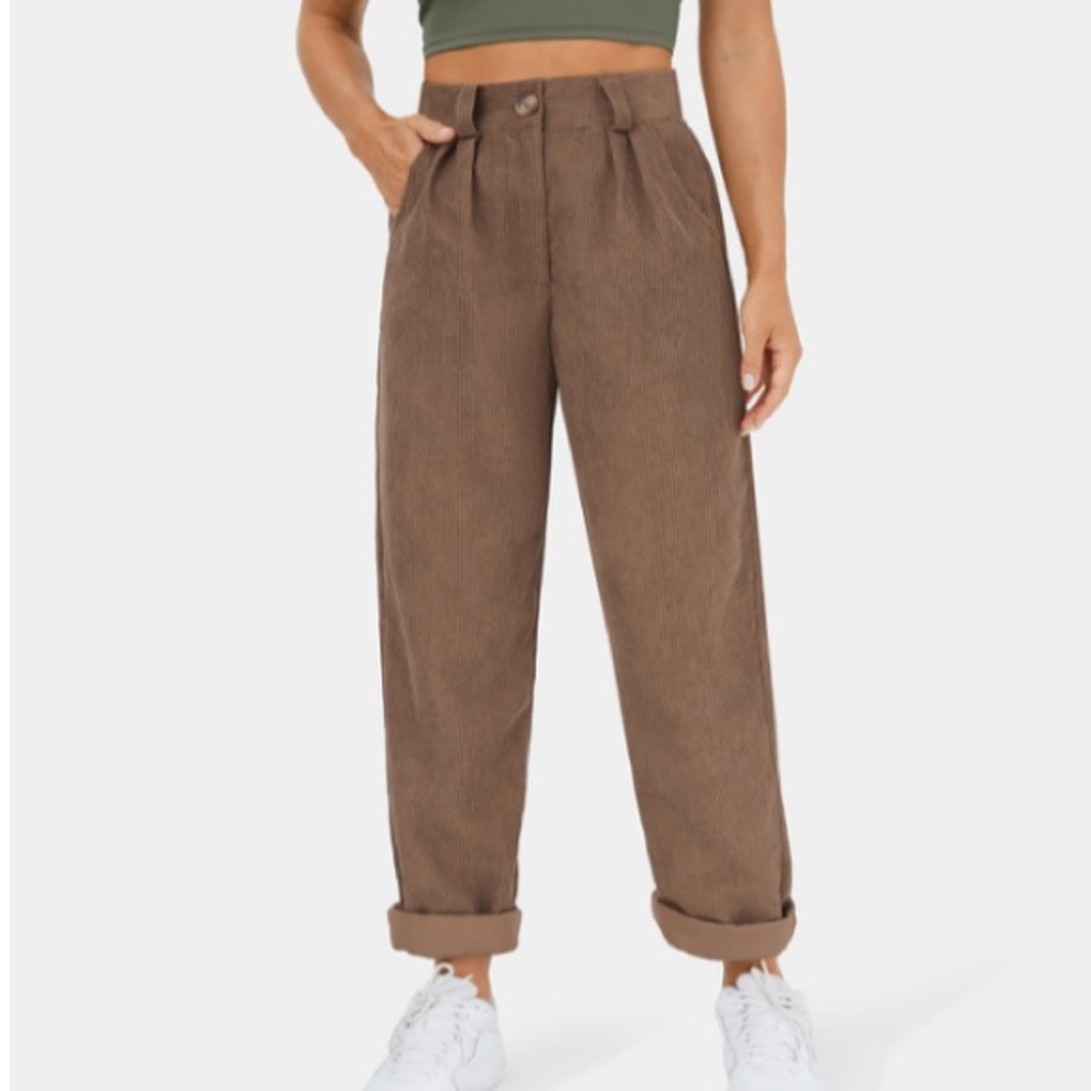 Mid Rise Button Zipper Side Pocket Corduroy Casual Pants